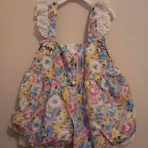 Unbranded Bubble Romper Toddler Girls 4, Floral Lace Victorian Lined Pastel Tie